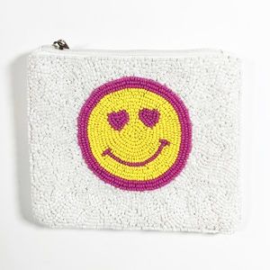 Smiley Face Beaded Zipper Coin Pouch